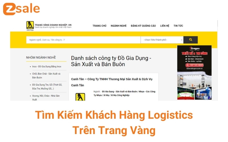 Tìm kiếm khách hàng logistics trên Trang Vàng
