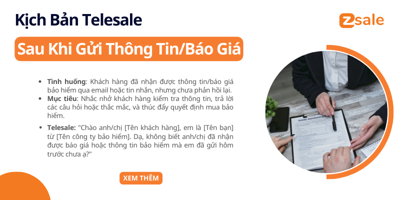 Kịch bản telesale gọi điện sau khi gửi thông tin/báo giá