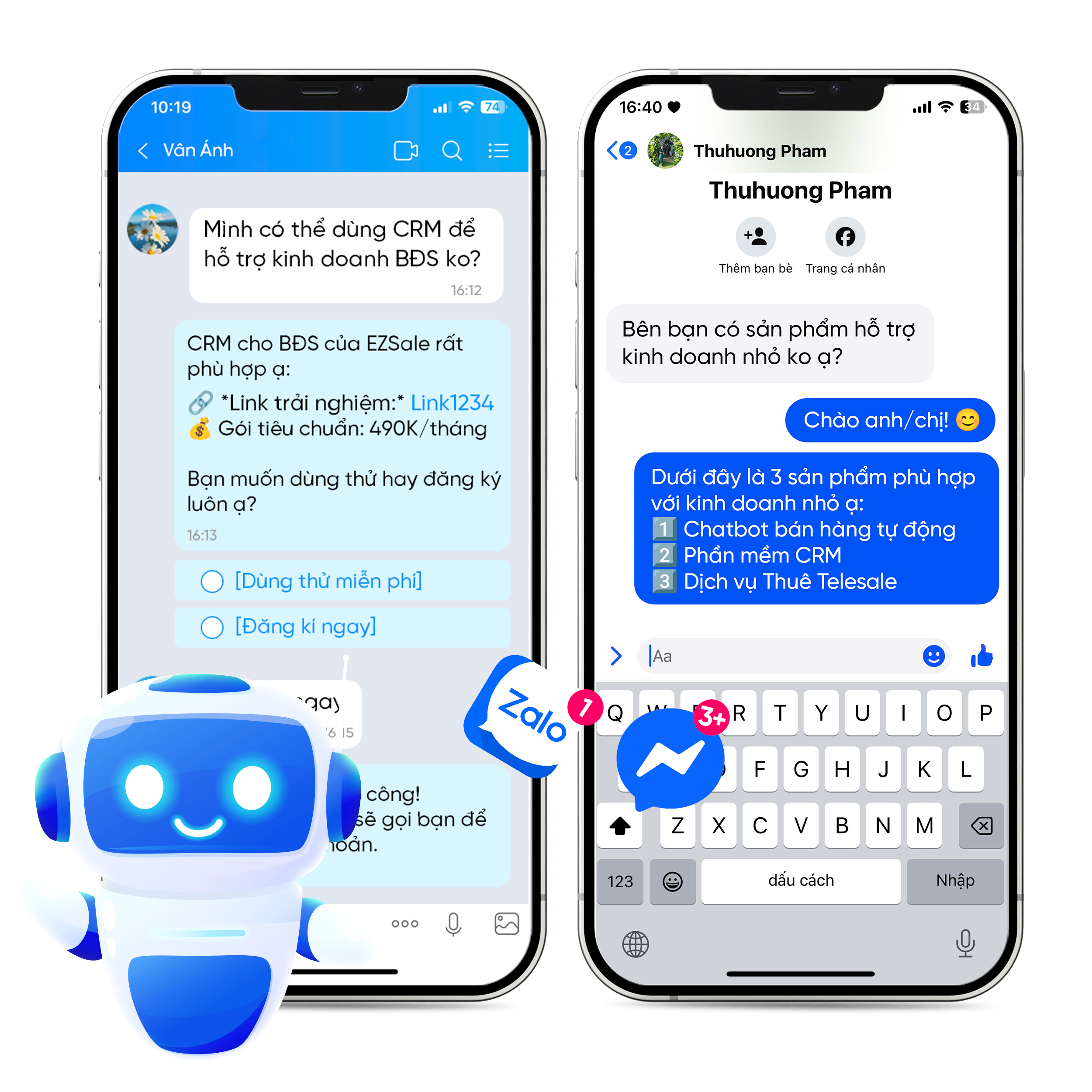  - Chatbot <b>hoạt động như một tư vấn viên ảo</b>, tự động trả lời FAQ, gợi ý sản phẩm theo nhu cầu và hướng dẫn mua hàng ngay trong khung chat.</br>- Khách hàng được <b>hỗ trợ 24/7, kể cả ngoài giờ hành chính</b>, mang lại trải nghiệm liền mạch và chuyên nghiệp.