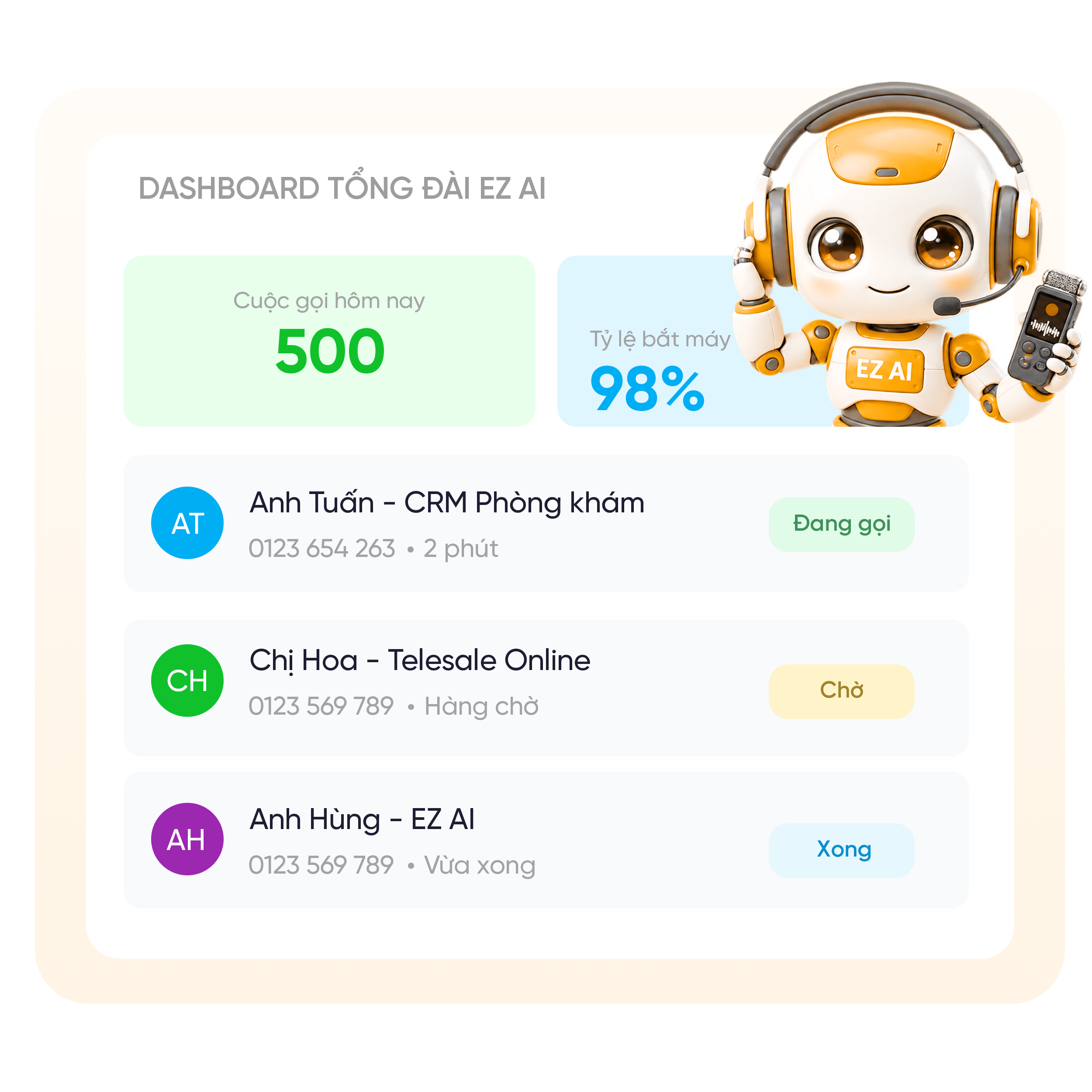  <b>Tự động gọi</b> khai thác nhu cầu khách hàng ngay <b>khi khách hàng vừa mới để lại thông tin</b> cần tư vấn trên website, fanpage... </br><b>Tự động ghi nhận nhu cầu</b> ngay khi có dữ liệu khách hàng mới để nắm bắt nhu cầu, gia tăng tỉ lệ chốt.